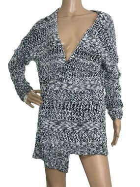 Harlow & Rose Cozy Black & White Open-Front Women's Cardigan Sweater Medium